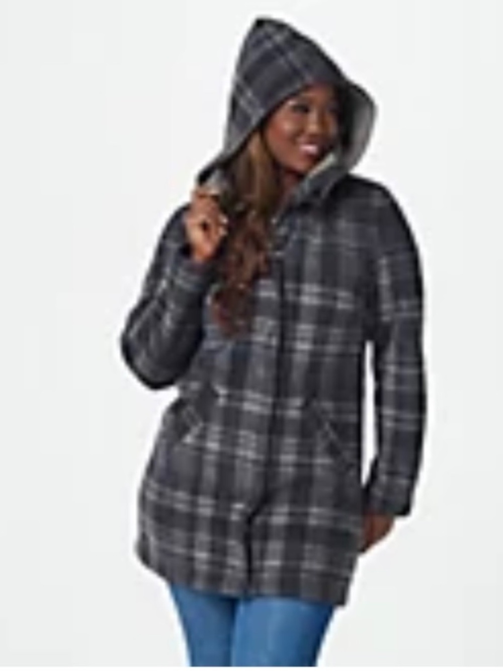 Denim and Co fleece coat with detachable hood - size small